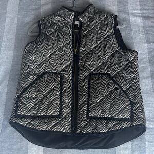 J. Crew Black and White Quilted Vest with Stand-Up Collar